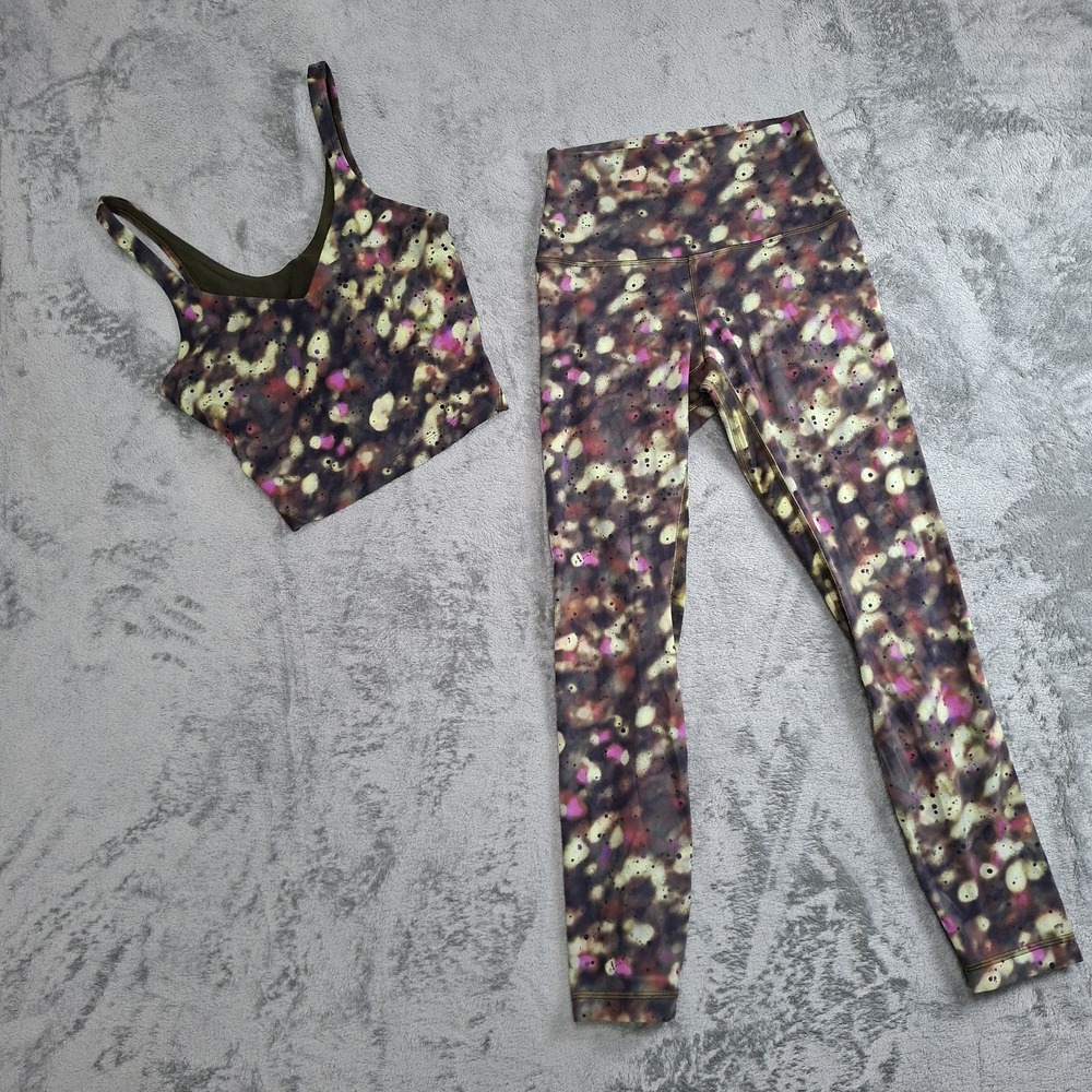 Lululemon Women's Align Tank Top (6) And Leggings (4)‎ Soft Focus Splatter Green